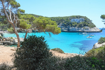 Views of Cala Mitjana on the island of Menorca