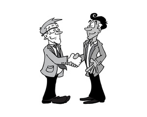 Two men shaking hands in agreement , black and white