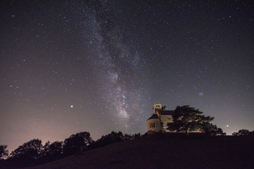 Old church on the Monte Bignone,Sanremo,with milky way in background