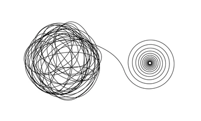 Poster Accurate spiral flow from chaotic ravel of thin black lines on white © EvgeniyBobrov