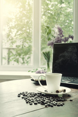 Morning with aromatic black coffee