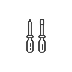 Screwdrivers line icon. linear style sign for mobile concept and web design. Bladed and Phillips head screwdriver outline vector icon. Symbol, logo illustration. Vector graphics