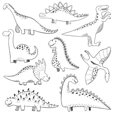 Vector collection of hand drawn dinosaurs. Perfect for kids print