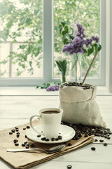 Breakfast with aromatic black coffee