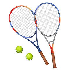 Two tennis rackets and two balls vector illustration