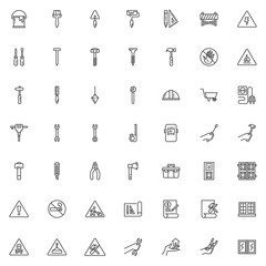 Construction line icons set. linear style symbols collection outline signs pack. vector graphics. Set includes icons as repair service, hammer, home, under construction sign, safety barrier, blueprint