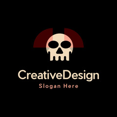 Skull logo Design Template Idea, Simple Skull Logo Template Vector Illustration. Design element for logo, badge, shirt design, sign, emblem, poster, banner, card