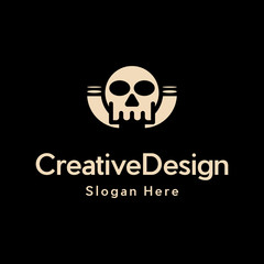 Skull logo Design Template Idea, Simple Skull Logo Template Vector Illustration. Design element for logo, badge, shirt design, sign, emblem, poster, banner, card