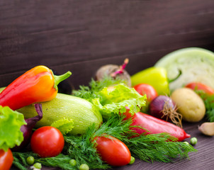 Assortment of fresh vegetables. Detox, vegan and clean diet eating. Panorama, banner
