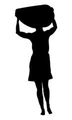 Silhouette of Woman Surfer Carrying a Surf Board on Her Head