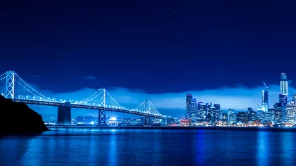 Rolgordijnen Bay Bridge San Francisco bei Nacht © dietwalther