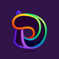 D letter one line rainbow colors logo.