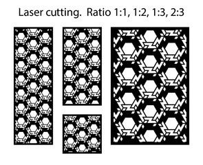 Laser pattern. Set of decorative vector panels for laser cutting. Template for interior partition in arabesque style. Ratio 1:1,1:2,1:3,2:3