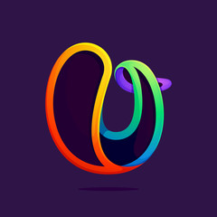 U letter one line rainbow colors logo.