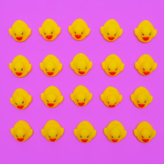 Duck toys background minimal flat lay art
