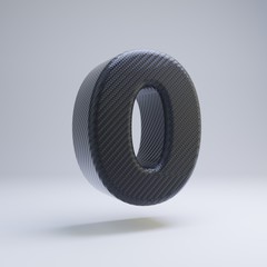 Carbon fiber 3d number 0. Black carbon font isolated on white background.