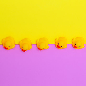 Duck toys minimal flat lay colours art