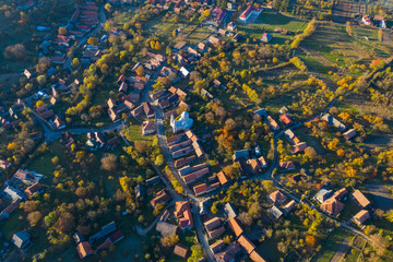 Village aerial top drone view