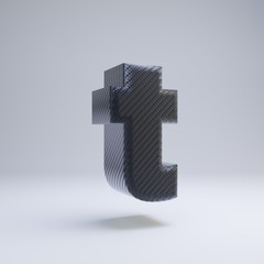 Carbon fiber 3d letter T lowercase. Black carbon font isolated on white background.