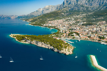 An aerial view of Makarska, a beautiful city located in Croatia © kbarzycki