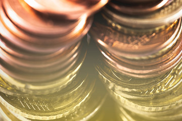 closeup rows of metal coins