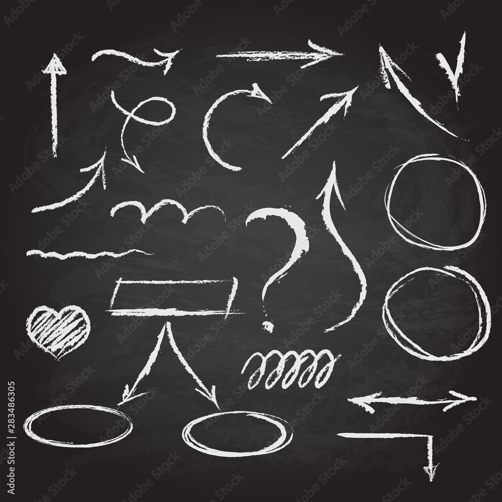Fototapete vector collection of arrows and hand-draw elements on chalckboard background