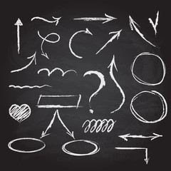 vector collection of arrows and hand-draw elements on chalckboard background