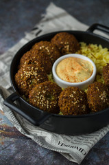 Vegan falafel with rice and hummus