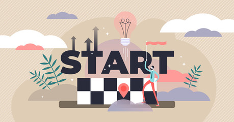 Start vector illustration. Flat tiny startup idea beginning persons concept - obrazy, fototapety, plakaty