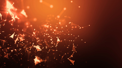 Abstract background Dot and connect line for cyber technology futuristic and network connection concept with dark and grain processed wide screen ratio.