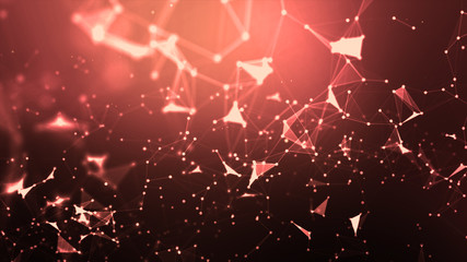 Abstract background Dot and connect line for cyber technology futuristic and network connection concept with dark and grain processed wide screen ratio.