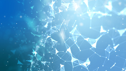 Abstract background Dot and connect line for cyber technology futuristic and network connection concept with dark and grain processed wide screen ratio.