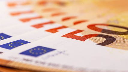 closeup fifty euros bankontes background