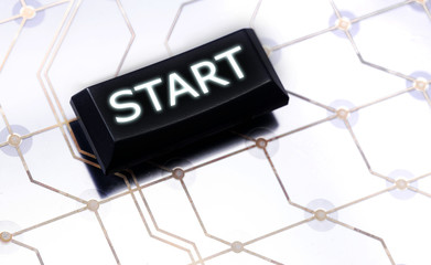 concept button with text Start on the circuit background