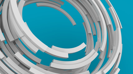 3D rendering, white abstract round shape on blue background. Colorful backdrop.