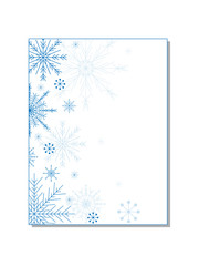  New Year and Christmas card. Blue and pale snowflakes on a white background. The card is made in the traditional New Year style. Vector illustration.