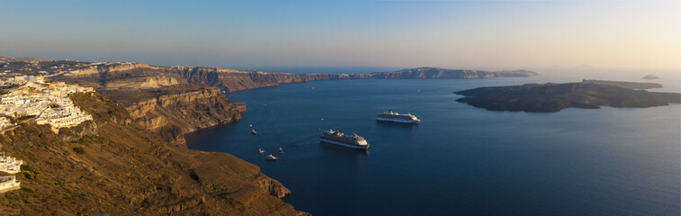 Amazing top view of the Santorini island on the Cyclades islands in Greece