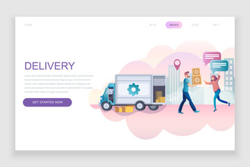 Modern flat web page design template concept of Worldwide Delivery decorated people character for website and mobile website development. Flat landing page template. Vector illustration.