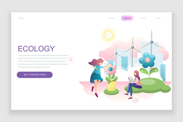 Modern flat web page design template concept of Ecology Earth decorated people character for website and mobile website development. Flat landing page template. Vector illustration.