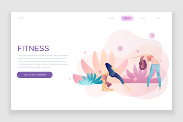 Modern flat web page design template concept of Fitness decorated people character for website and mobile website development. Flat landing page template. Vector illustration.