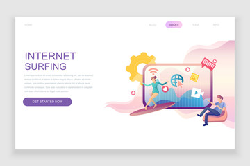 Modern flat web page design template concept of Internet Surfing decorated people character for website and mobile website development. Flat landing page template. Vector illustration.
