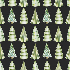 Obraz premium Seamless pattern of christmas trees, hand drawn on a dark background