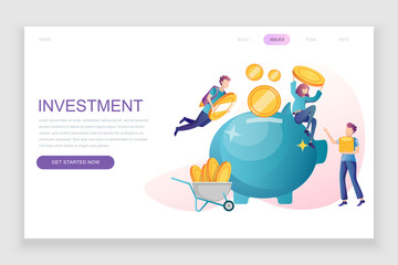 Modern flat web page design template concept of Business Investment decorated people character for website and mobile website development. Flat landing page template. Vector illustration.