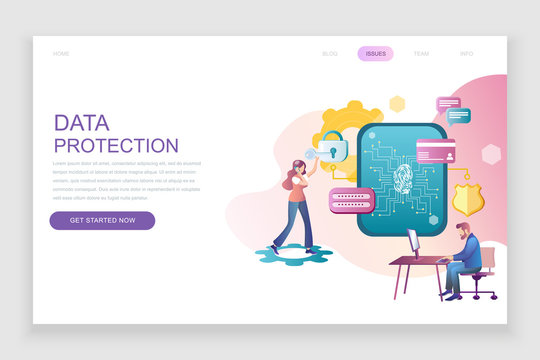 Modern flat web page design template concept of Data Protection decorated people character for website and mobile website development. Flat landing page template. Vector illustration.