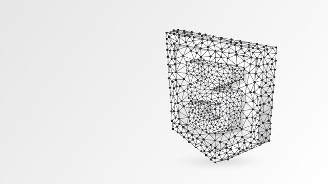 Cascading Style Sheets coding language css sign. Device, programming, developing concept. Abstract, digital, wireframe, low poly mesh, Raster white neon 3d illustration Triangle, line dot