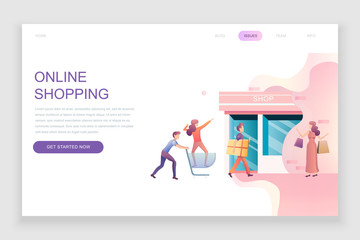Modern flat web page design template concept of Online Shopping decorated people character for website and mobile website development. Flat landing page template. Vector illustration.