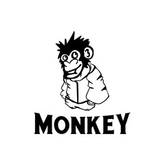 Illustration silhouette cartoon Monkey animal with a funny face wearing cool clothes logo design