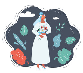 Bride with a bouquet in a wedding dress