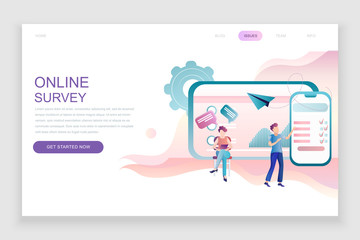 Modern flat web page design template concept of Online Survey decorated people character for website and mobile website development. Flat landing page template. Vector illustration.