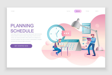 Modern flat web page design template concept of Planning Schedule decorated people character for website and mobile website development. Flat landing page template. Vector illustration.